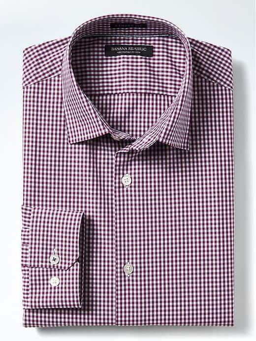 Banana Republic Mens Camden Fit Supima Cotton Gingham Shirt - Dried Cherry