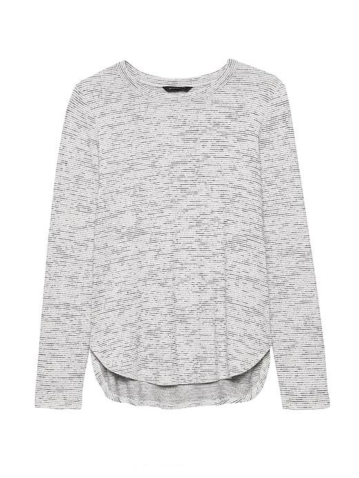 Banana Republic Womens Luxespun Curved Hem T-shirt White & Gray Stripe Size S