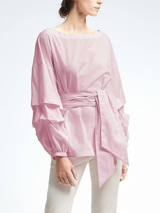 Banana Republic Womens Bishop Sleeve Belted Shirt - Pink Reef