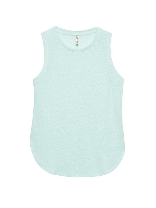Banana Republic Womens Petite Curved-hem Linen Blend Tank Aqua Mint Size L