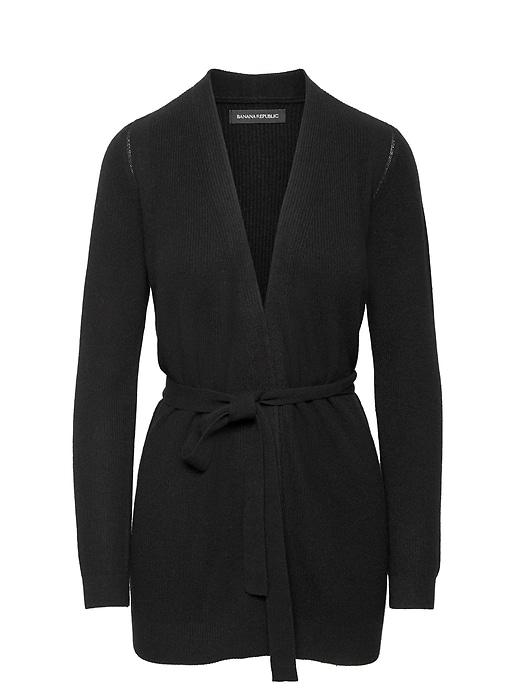 Banana Republic Womens Wool-cashmere Blend Ribbed Cardigan Sweater Black Size L
