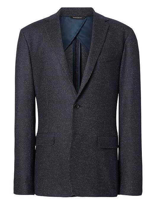 Banana Republic Mens Slim Navy Pinstripe Italian Motion-stretch Wool Suit Jacket Navy Size 44