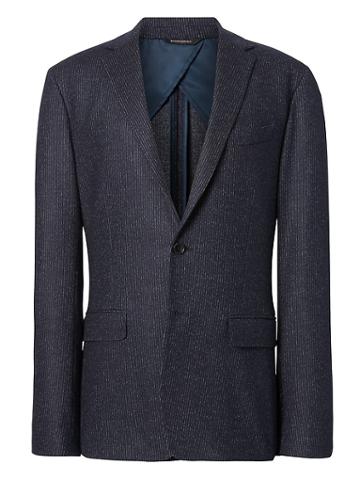 Banana Republic Mens Slim Navy Pinstripe Italian Motion-stretch Wool Suit Jacket Navy Size 44
