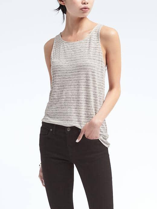 Banana Republic Womens Signature Stripe Linen Tank - Heather Gray
