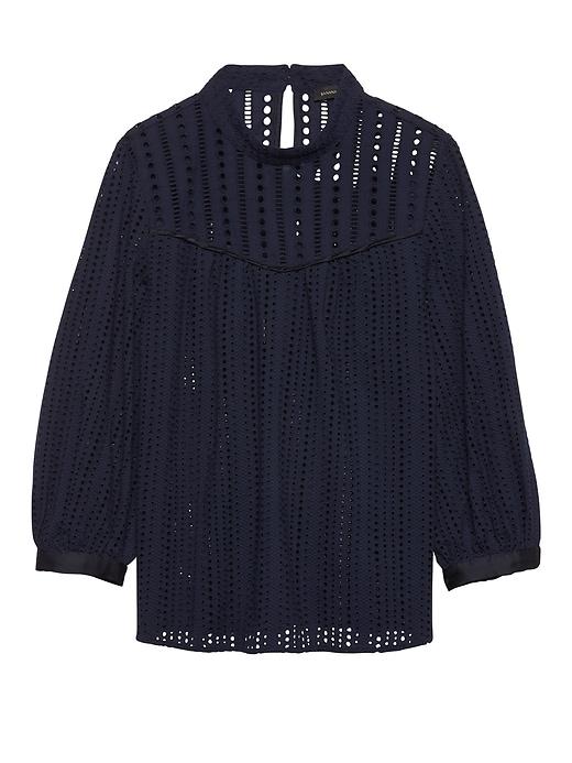 Banana Republic Womens Petite Mock-neck Eyelet Top Navy Size L