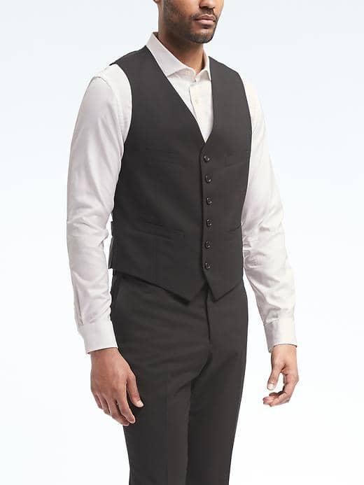 Banana Republic Mens Solid Wool Suit Vest - Black
