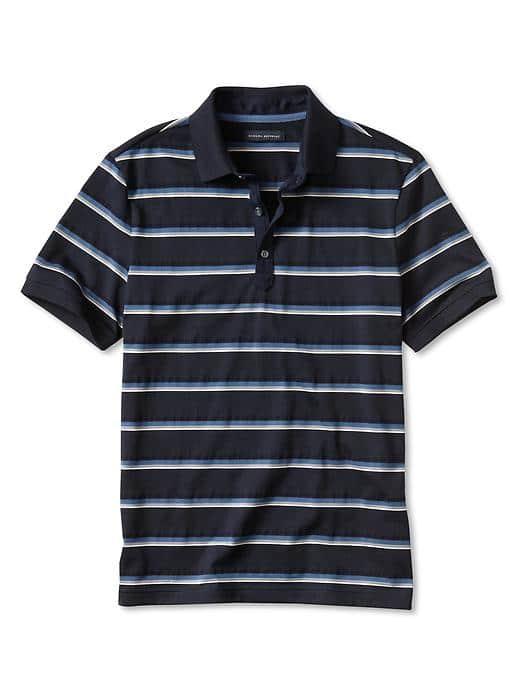 Banana Republic Luxe Touch Varsity Stripe Polo - True Navy