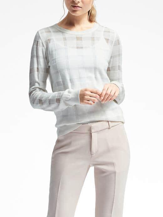 Banana Republic Sheer Plaid Sweater - White