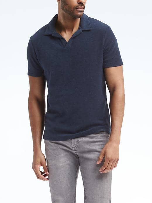 Banana Republic Mens French Terry Polo - Navy