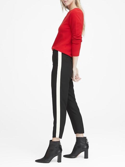 Banana Republic Womens Hayden Tapered-fit Pull-on Side-stripe Ankle Pant Black & White Size M