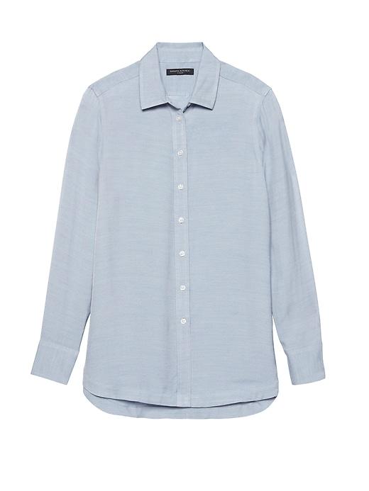 Banana Republic Womens Parker Tunic-fit Solid Shirt Light Blue Size L
