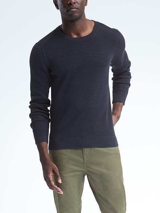 Banana Republic Mens Supima Ribbed Crew Pullover - Navy