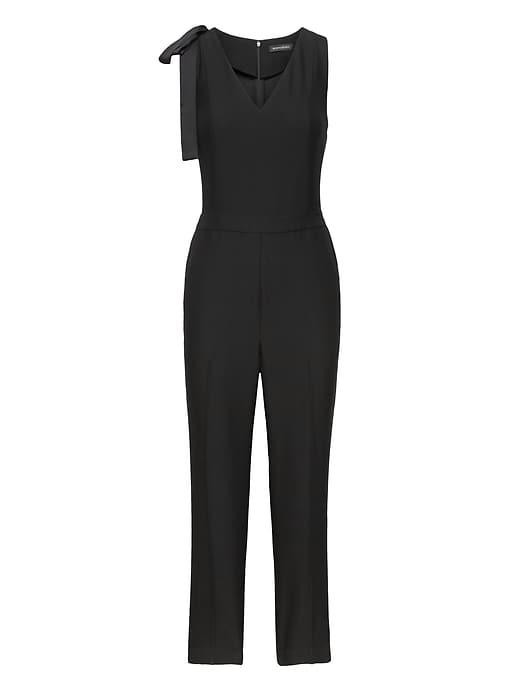 Banana Republic Womens Petite Bow-shoulder Jumpsuit Black Size 0