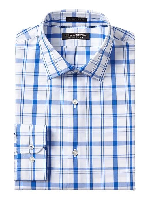 Banana Republic Mens Classic-fit Supima Cotton Check Shirt Sapphire Blue Size Xs