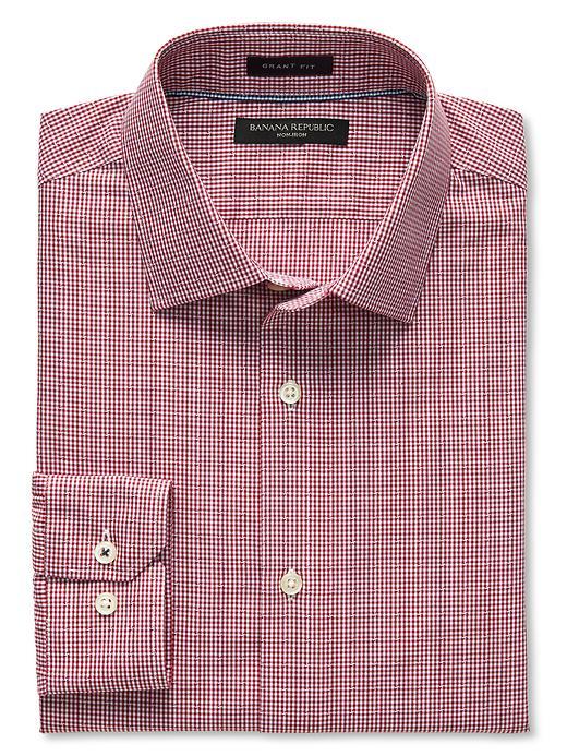 Banana Republic Mens Grant Fit Red Gingham Non Iron Shirt Size L Tall - Crimson Red