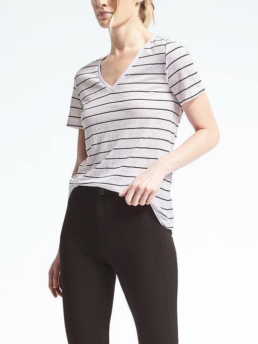 Banana Republic Classic Linen Short Sleeve Vee - White