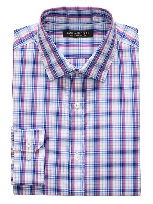 Banana Republic Mens Grant Slim-fit Supima Cotton Check Shirt Raspberry Size Xxs