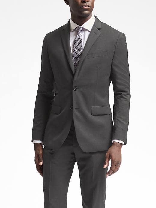 Banana Republic Mens Slim Solid Wool Suit Jacket - Dark Charcoal