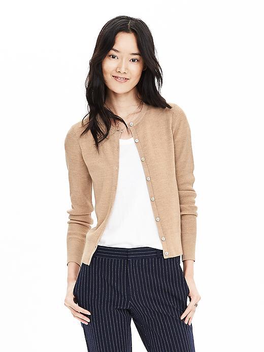 Banana Republic Womens Extra Fine Merino Wool Ribbed Cardigan Size L - Camel