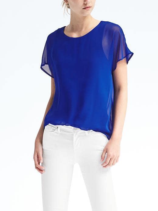 Banana Republic Sheer Sleeve Overlay Top - Blue Train