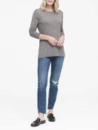 Banana Republic Womens Petite Machine-washable Merino Wool Crew Sweater Heather Gray Size M