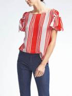 Banana Republic Womens Easy Care Stripe Bow Sleeve Top - Red Glow