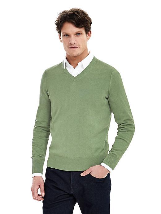 Banana Republic Mens Silk Cotton Cashmere Vee Sweater Pullover Size L Tall - Foliage Green