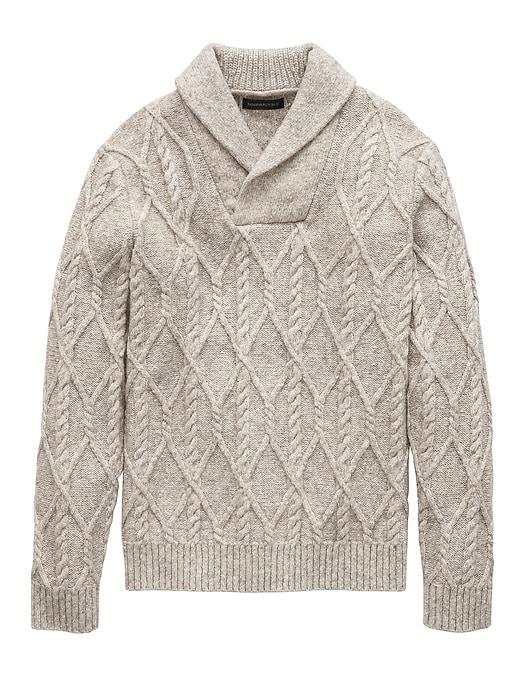 Banana Republic Mens Cotton-blend Cable-knit Shawl-collar Sweater Light Gray Size Xs