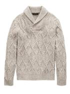Banana Republic Mens Cotton-blend Cable-knit Shawl-collar Sweater Light Gray Size Xs