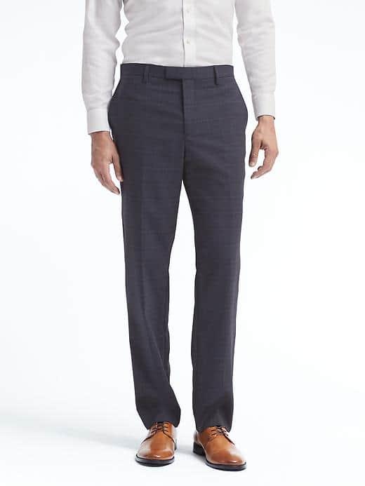 Banana Republic Mens Standard Plaid Performance Stretch Wool Dress Pant - Navy