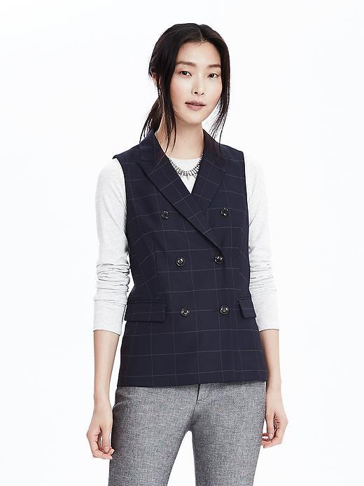 Banana Republic Womens Double Breasted Windowpane Vest Size 4 - Preppy Navy