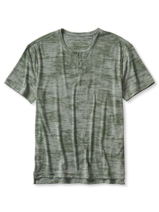 Banana Republic Mens Denim Burnout Henley Tee Size L - Stem Green