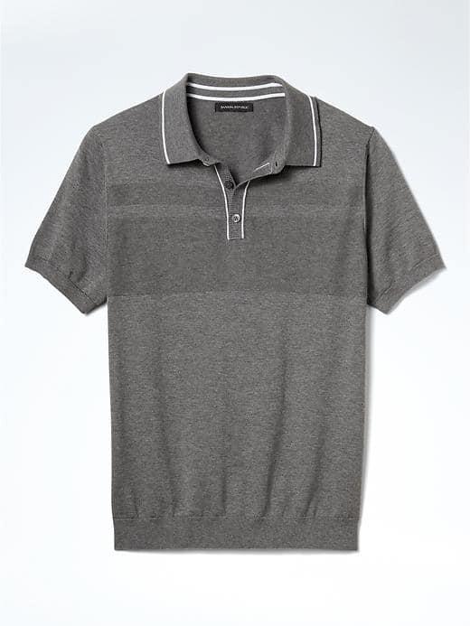 Banana Republic Mens Stripe Supima Cotton Sweater Polo - Dark Gray Heather