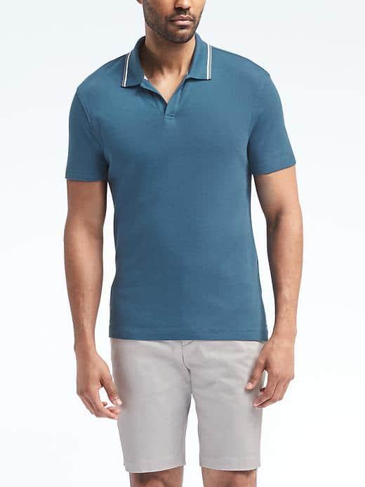 Banana Republic Mens Mesh Sport Polo - Ocean Blue