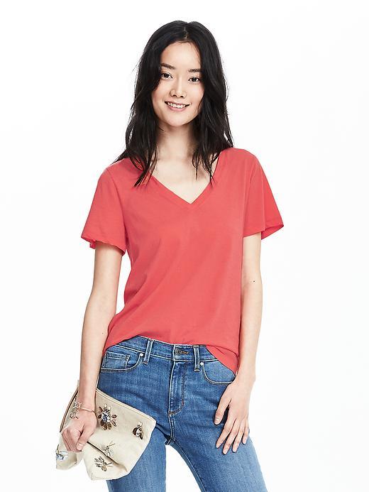 Banana Republic Womens Essential Pima Cotton Vee Tee Size L - Fire Coral