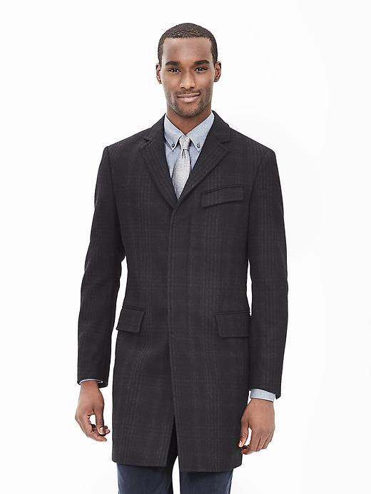 Banana Republic Mens Plaid Topcoat Size L Tall - Gray/black