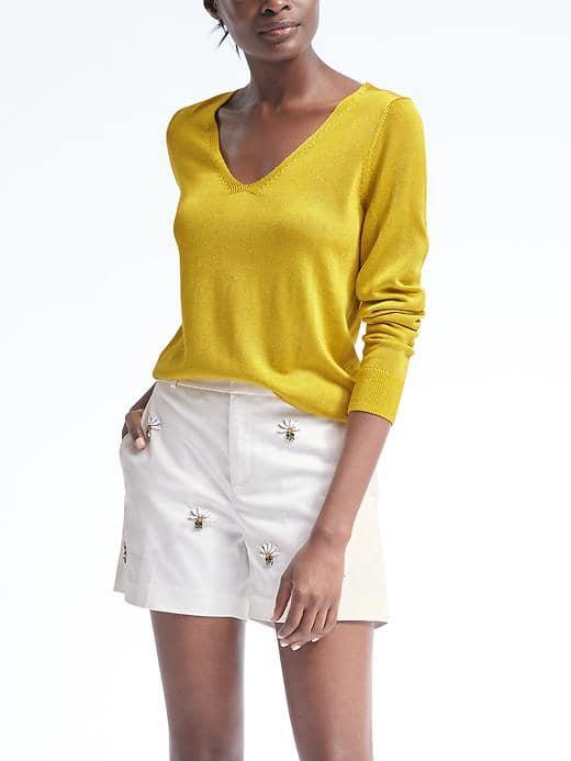 Banana Republic Womens Shine Pullover Vee - Bright Celery
