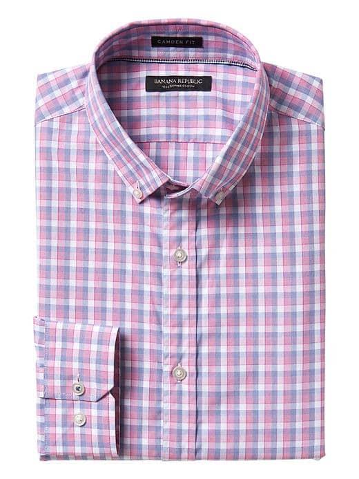 Banana Republic Mens Camden Fit Supima Cotton Check Shirt - Pink Daisy