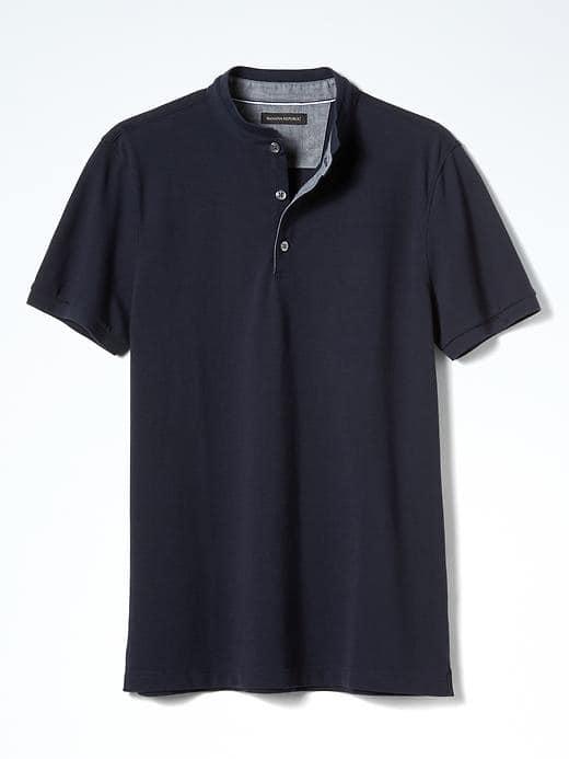Banana Republic Mens Pique Banded Collar Polo - Navy