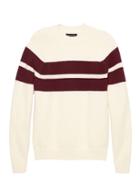 Banana Republic Mens Br X Kevin Love   Air Spun Stripe Crew-neck Sweater Ivory With Cranberry Red Size Xs