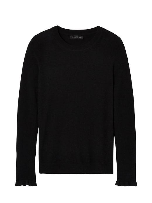Banana Republic Womens Italian Superloft Ruffle Cuff Crew - Black