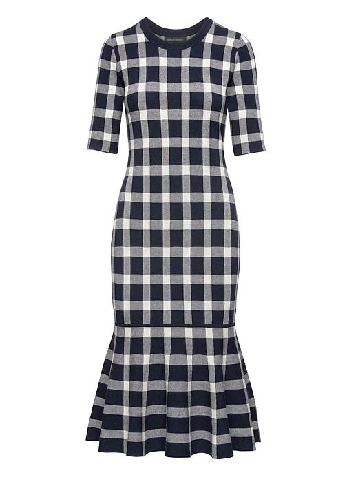 Banana Republic Womens Gingham Sweater Dress Navy Size L