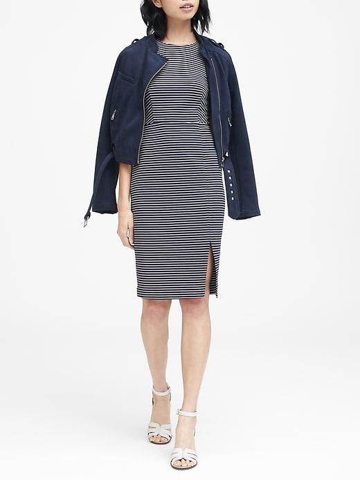 Banana Republic Womens Stripe Ponte Sheath Dress Navy Blue Size 16