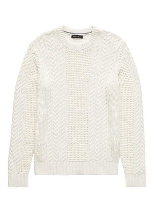 Banana Republic Mens Supima Cotton Cable-knit Crew-neck Sweater Gypsum White Size Xs