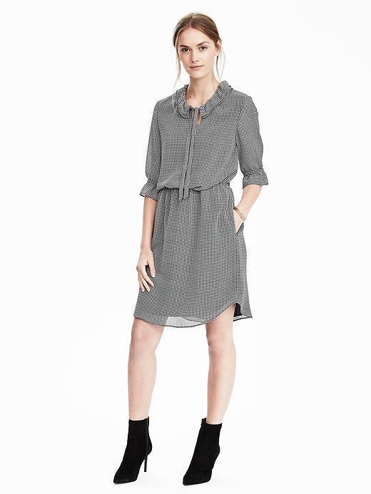 Banana Republic Tie Neck Shirtdress Size L Petite - Black/white