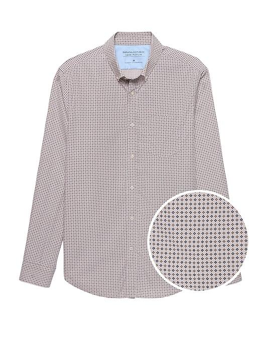 Banana Republic Mens Camden Standard-fit Luxe Poplin Print Shirt Tan Size M