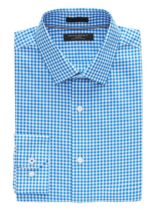 Banana Republic Mens Camden Standard-fit Non-iron Gingham Shirt Aqua Mint Size Xxs