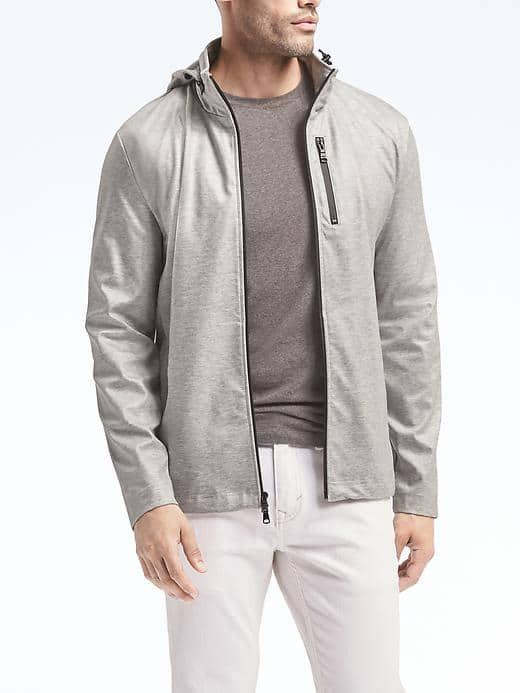 Banana Republic Mens Coated Jacket With Hidden Hood - Gray Sky