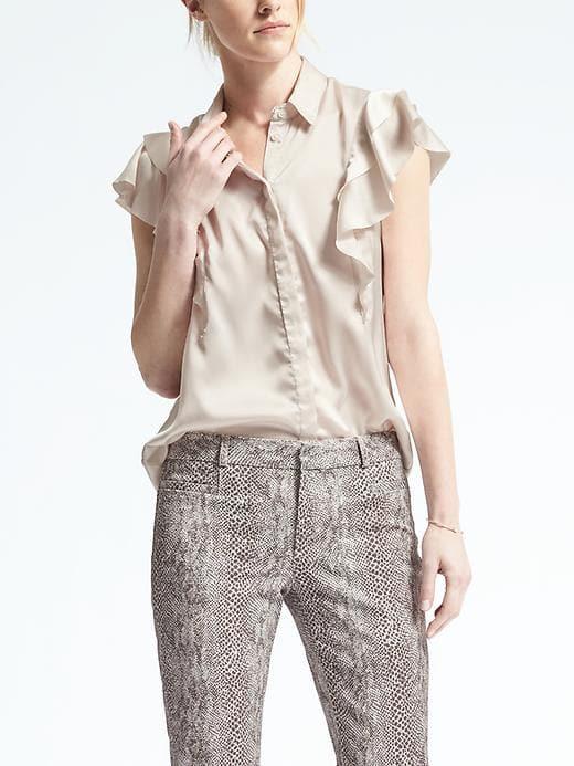Banana Republic Womens Easy Care Flutter Sleeve Button Shirt - Warm Stone