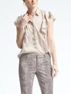 Banana Republic Womens Easy Care Flutter Sleeve Button Shirt - Warm Stone